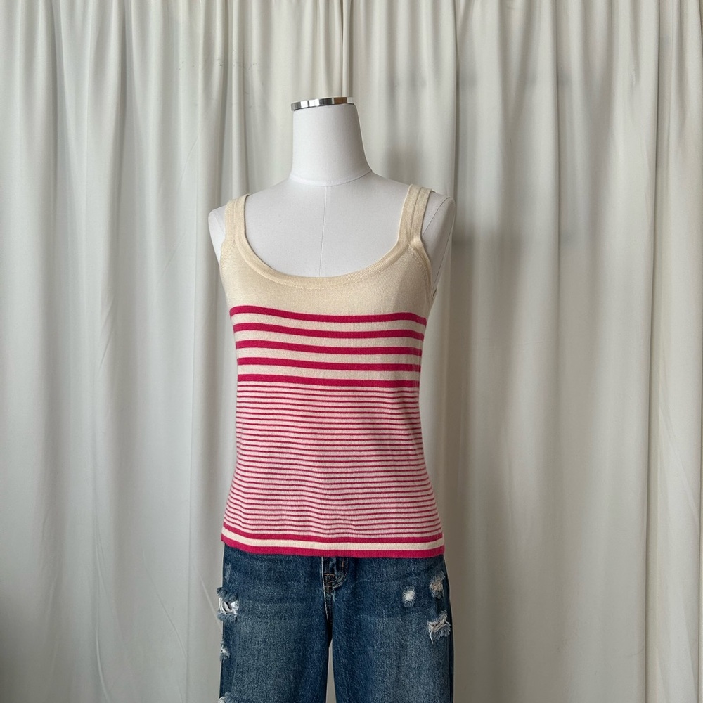 VTG 80s Ivoire de Balmain Paris Striped Cardigan & Cami Set | Silk Cashmere M - Picture 3 of 14